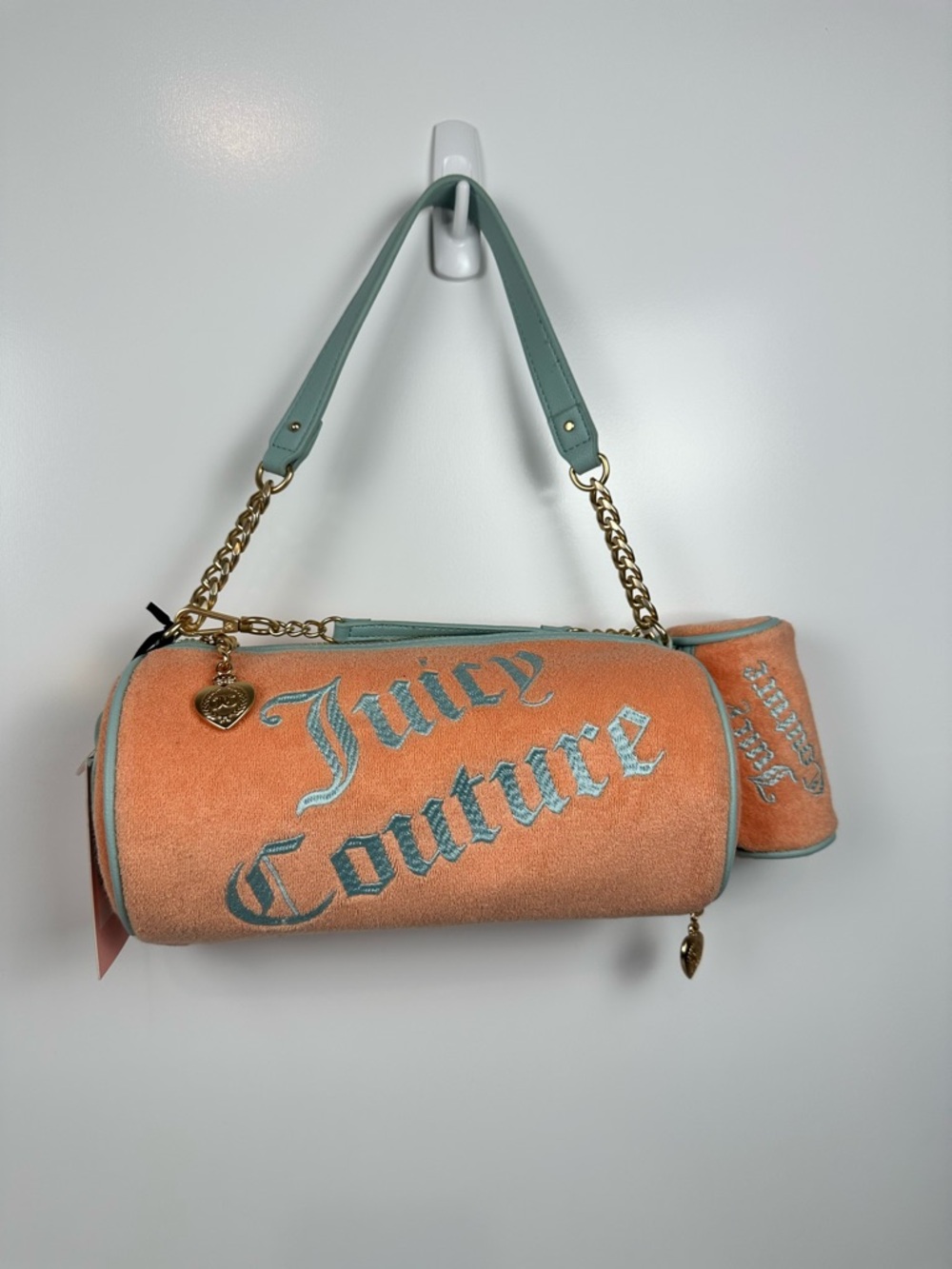 Juicy Couture “Choose Juicy II” Barrel Bag Peach Fuzz/ Pastel Turquoise New